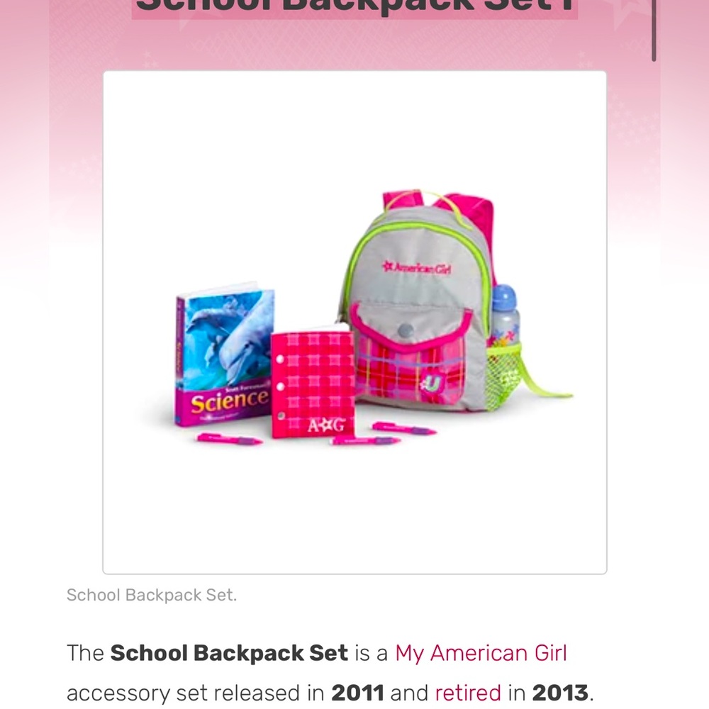 EUC American Girl School Backpack Set I